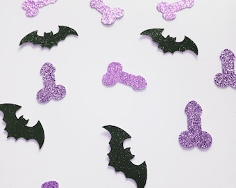 Halloween Bachelorette Party Confetti: Glitter Bats & Peens