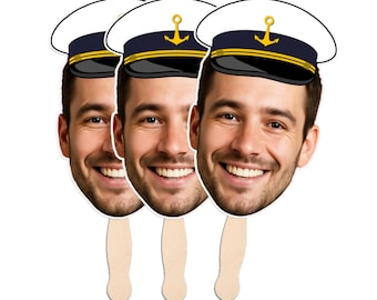 Abanico personalizado con cara de novio: sombrero de capitán de barco, decoración para despedida de soltera