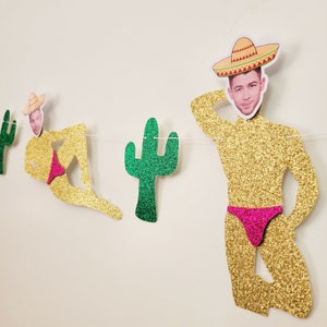Final Fiesta Bachelorette Banner: Personalized Groom Face Dancers, Sombrero and Cactus