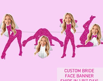 Custom Bachelorette Face Banner | Bride Face with Veil | Funny Bach Party Decorations