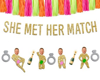 She Met Her Match Pickleball Banner | Custom Groom Face Bachelorette Party Decor