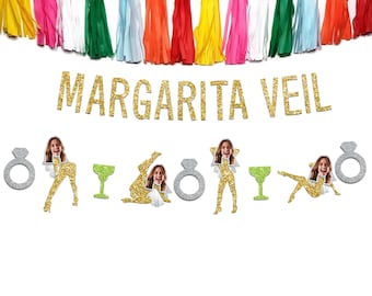 Margarita Veil Bachelorette Party Banner with Bride Face Dancers – Fiesta Bach Decor