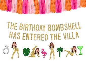 Birthday Bombshell Has Entered the Villa Banner: Tropical Party Decor + Face Dancers