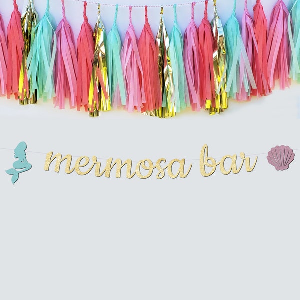 Mermosa Bar Banner with Seashell and Mermaid, Last Spash Bachelorette Party Banner, Beachelorette Beach Bachelorette Mermaid Party