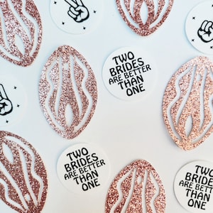 Lesbian Bachelorette Party Confetti: Glitter Vulva, Two Brides Theme