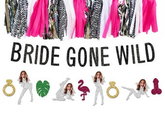 Bride Gone Wild Banner, Zebra Print 2000s Bachelorette Party Decorations, Bride Face with Veil Decor