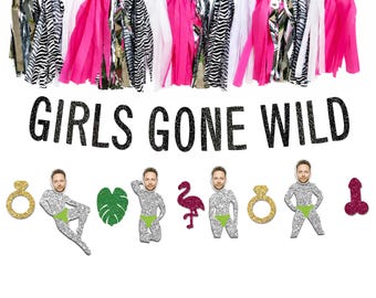 Girls Gone Wild Banner, Zebra Animal Print Bachelorette Party Decorations, Groom Face Decor