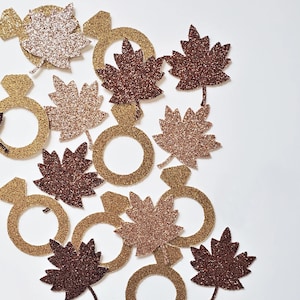 Fall Bachelorette Confetti: Rose Gold Leaves & Glitter Rings