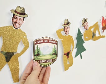 Camp Bachelorette Party Banner, Custom Groom Face Decor, Last Trail Before the Veil Bach