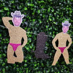 Groom Face Cowboy Hat Dancer Banner: Nashville Bachelorette Party Decor