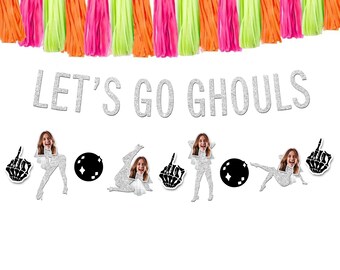 Halloween Bachelorette Party Banner: Let's Go Ghouls, Bride/Groom Face Dancers