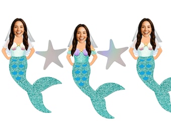Mermaids & Matrimony Bachelorette Decorations: Bride Face Veil, Starfish, Seashells and Wedding Bells