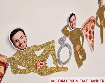 Groom Face Dancer Banner with Pizza Briefs, Last Slice of the Single Life Bachelorette Party Decor