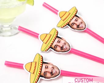 Margs and Matrimony Straws | Custom Groom Face Sombrero Bachelorette Party Decor, Margarita Veil, Final Fiesta