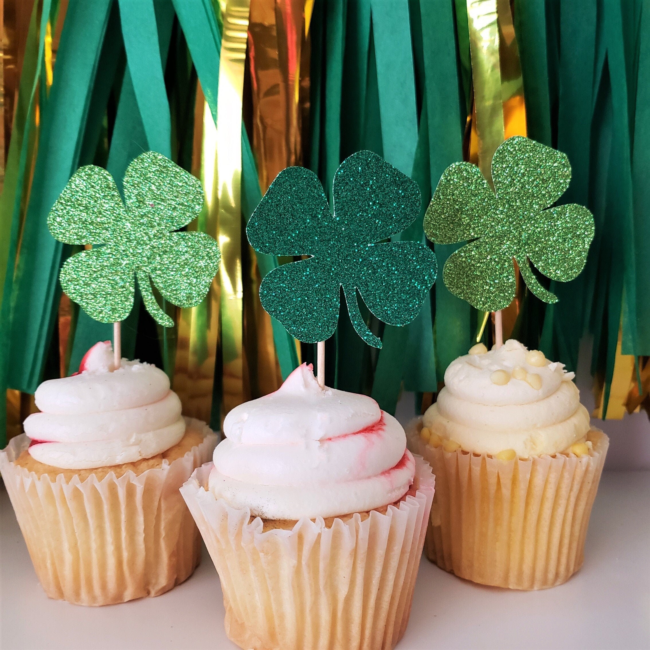 St. Patrick's Day Shamrock Cupcake Toppers Four Leaf Etsy