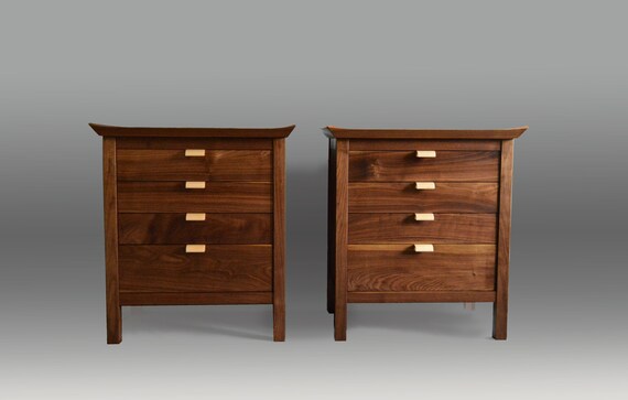 Pair Of Nightstand Asian Inspired Nightstands With Drawers Etsy