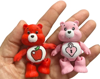3D printed multicolored articulated mini Care bears figurines done in PLA plastic great for decoration Set 2