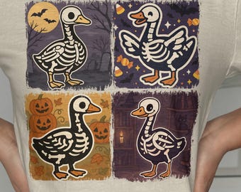 Goose Skeleton Halloween Shirt: Spooky Goose Graveyard Scene