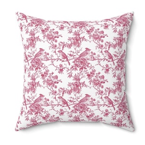 Vintage Pink Toile Throw Pillow, Chinoiserie Pillow Cover, Chinoiserie Decor, Pink Throw Pillows, Shabby Chic Decorative Pillow for Couch
