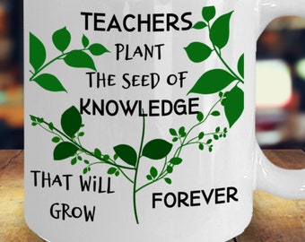 Teacher Mug, Seed of Knowledge, Retirement Gift, Ceramic Coffee Cup