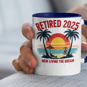 Retired 2025 Beach Scene Mug: Retirement Gift