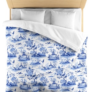 Blue Chinoiserie Duvet Cover: Japanese Floral Bedding