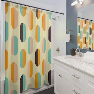Mid-Century Modern Shower Curtain: Retro Abstract Bathroom Decor