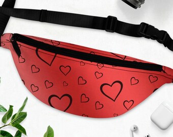 Red Heart Fanny Pack Belt Bag for Women, Cute Crossbody Sling Bag, Valentine's Day Gift, Habensen Gallery