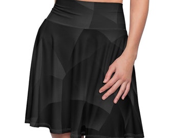 Women's Skater A-Line Circle Black Skirt, Mini Plus Size High Waisted Cute Knee Length Skirt, Pull on Stretchy Skirt Casual Flared