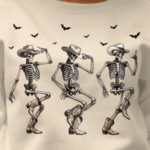 Dancing Cowboy Skeletons Sweatshirt: Spooky Western Halloween Apparel