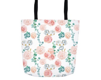 Floral Tote Bag- Cute Mother's Day Gift- Floral Tote Bag Shoulder Bag - Weekend Bag- Women Tote Bag, Habensen Gallery