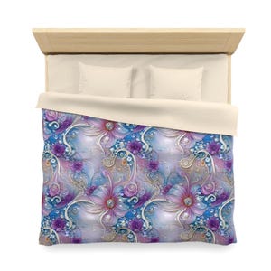Purple Floral Duvet Cover, Purple Bedding, Elegant Bedroom Decor, Flower Art, Jeweled Blossom Duvet, Floral Bedding, Bedroom Decor