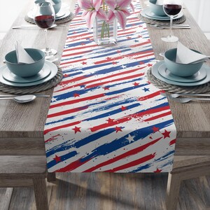 Patriotic Table Runner, Stars and Stripes, 4th of July Decor, Americana Style, Summer  Festive Table Setting, Custom Table Runner
