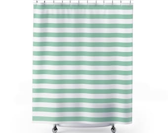 Green Horizontal Striped Shower Curtain: Modern Bathroom Coastal Decor,