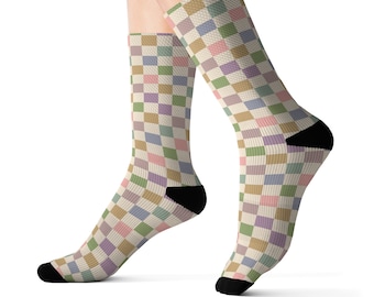 Retro Pastel Checkerboard Sublimation Socks: Cozy Novelty Socks