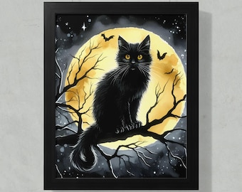 黒猫の壁アート ハロウィン装飾 ゴシックアート ダークアカデミア 幽霊