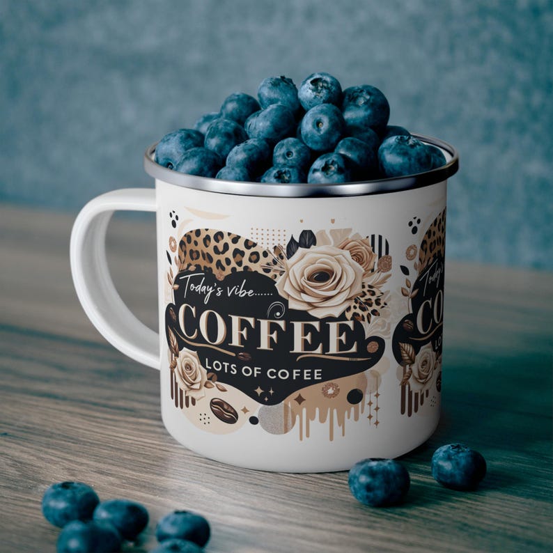 Enamel Camping Coffee Mug, Inspirational Coffee Lover Gift image 5