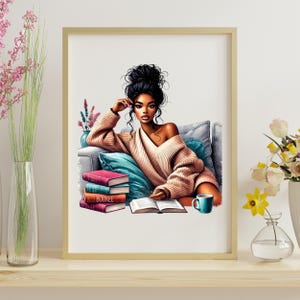 Black Girl Reading Poster: Book Nook Wall Art, Cozy Home Decor