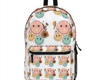 Smiley Face Retro Backpack, Cute School Backpack, Kids Backpack, Laptop Backpack, Cool Canvas Waterproof