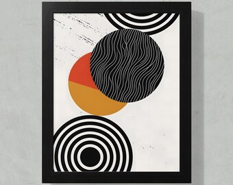 Abstraktes Wandbild Poster, Modernes geometrisches gerahmtes Raumdekor, schwarz und orange