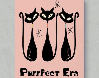 Atomic Cat Mid Century Wall Art - Retro Feline Decor