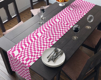 Pink Wavy Checkered Table Runner - Pink Table Runner-Checkered Runner- Spring Table Runner- Vibrant and Unique Home Decor, Habensen Gallery