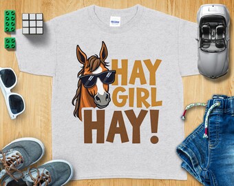 Camiseta Hay Girl Hay, Camiseta engraçada de cavalo, Presente equestre, Amante de cavalos, Moletom fofo de cavalo, Camiseta atrevida de cavalo, Roupa para garotas do interior