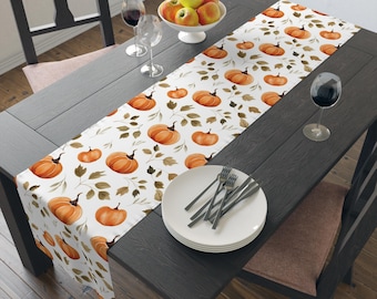 Pumpkin Leaf Table Runner, Fall Harvest Decor, Thanksgiving Linen