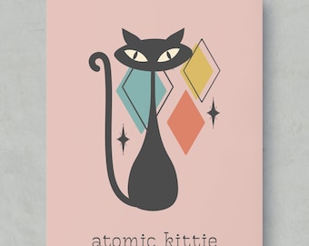 Atomic Cat Art Print: Mid-Century Modern Retro Style