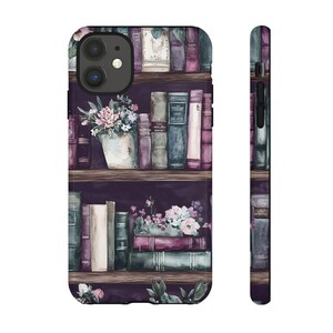 Watercolor Bookshelf Phone Case: Cottagecore Book Lover Gift
