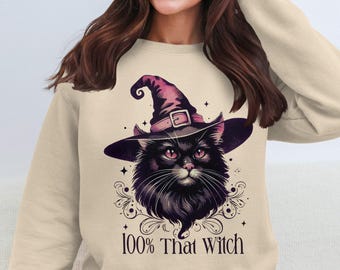 Witchy Black Cat Sweatshirt: Dark Academia Halloween Fashion
