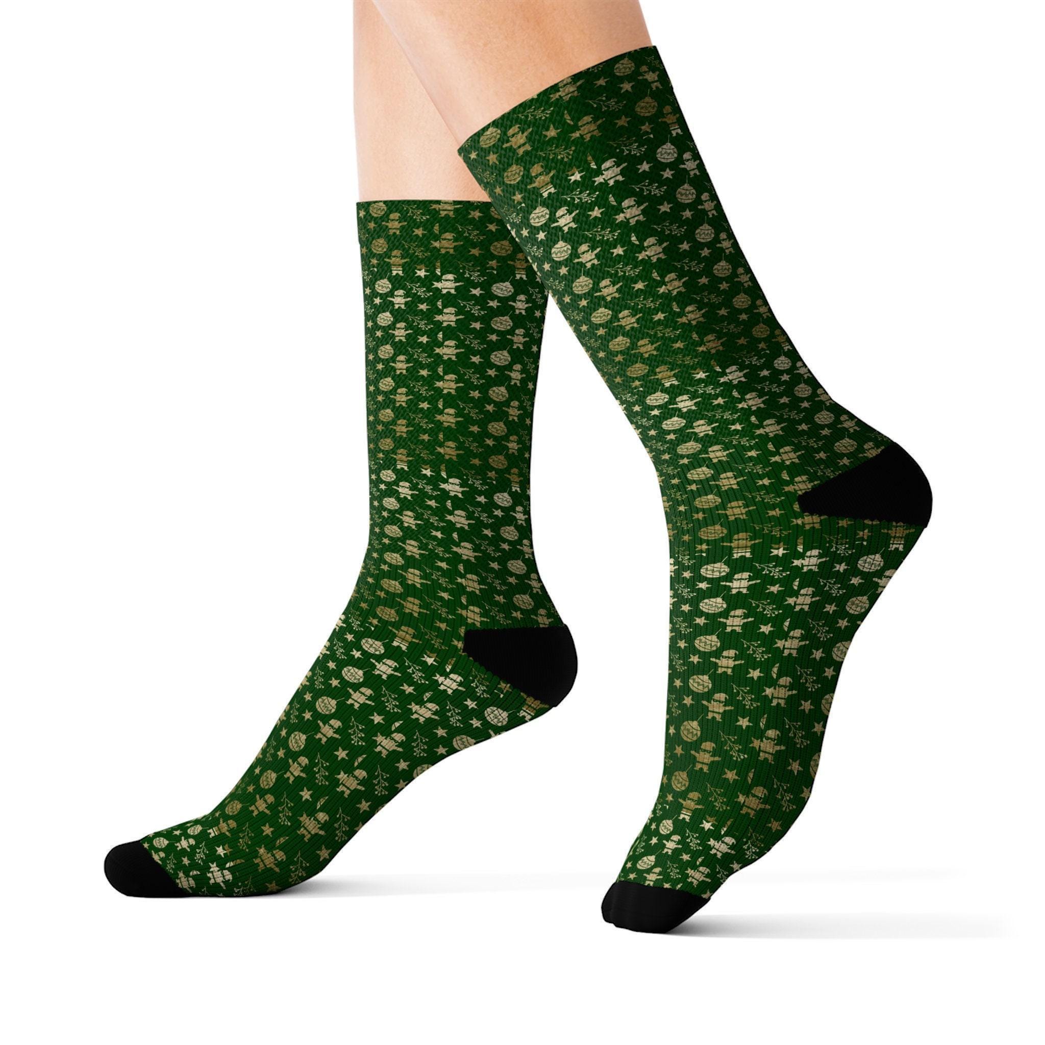 Green Holiday Sock: Christmas Figures, Ornament Design, Festive Style - Etsy