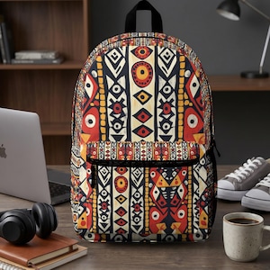 Vibrant Tribal Backpack, Boho Ethnic Design, Globetrotter Student Bag, Folk Art Accessory