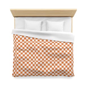 Orange Checkered Duvet Cover: Modern Fall Bedding